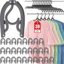 30 Pcs Travel Hangers Portable Foldable Travel Hanger Organizer, Plastic Cruise Essentials Clothes Drying Rack Folding Hangers for Camping Flying RV Europe Vacation Essentials Suitcase, Dark Grey