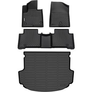 GINOWY- Floor Mats & Cargo Liner for Hyundai Santa FE Sport 2013-2018, TPE Rubber All Weather Protection Mats Santa Fe Sport, Anti-Slip Waterproof Trunk Mat Car Floor Liners Accessories, Black