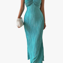 Milumia Women's Twist Front Strapless Bodycon Dress Summer Split Thigh Maxi Tube Dresses Vacation Outfits Size L