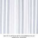 HALL & PERRY Modern Transitional Chambray Blue Striped Shower Curtain with Tassels - Vertical White and Chambray Blue Striped 100% Cotton, 72" x 72"