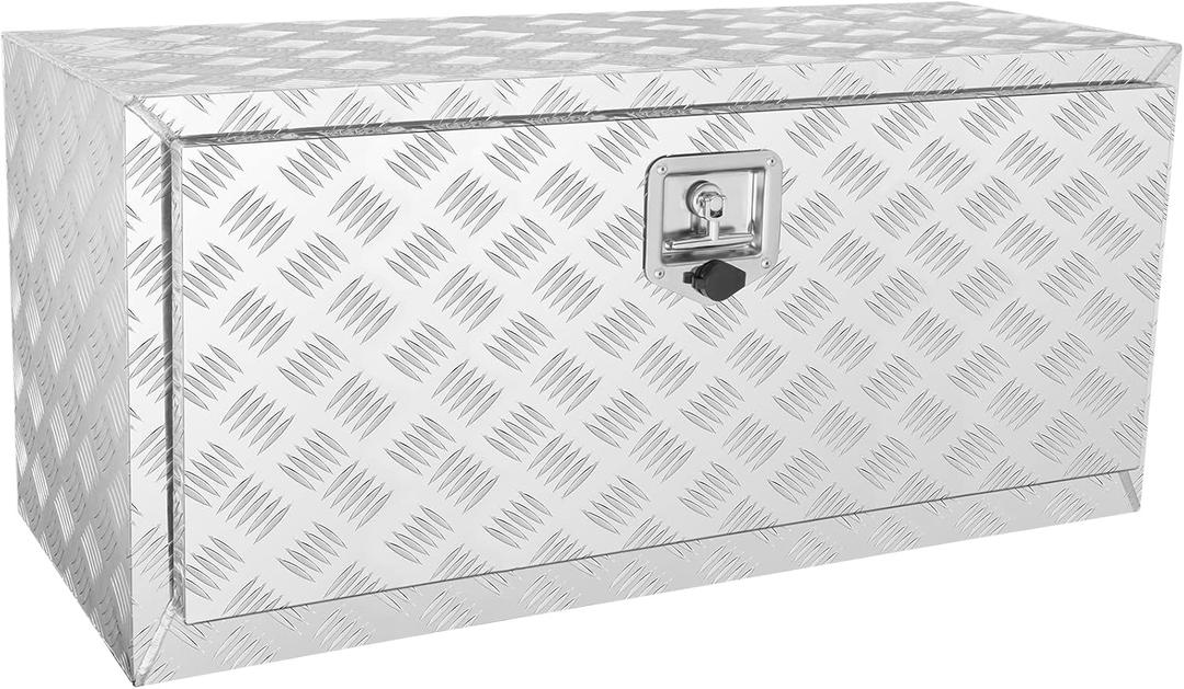 VEVOR Underbody Truck Box, 36"17"18" Pickup Storage Box, Heavy Duty Aluminum Diamond Plate Tool Box with Lock and Keys, Waterproof Trailer Storage Box with T-Handle Latch for Truck, Van, Trailer (WH)
