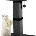 32" Cat Scratching Post for Indoor Cats, Sisal Cat Scratcher with Plush Perch, Large Scratch Post with Bed, Removable Cover, Sisal Fabric,Black