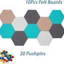 10Pcs Self Adhesive Felt Board Tiles Hexagon Bulletin Board for Walls, Felt Cork Pin Board for Pictures Photos Memos with Push Pins (Color D)