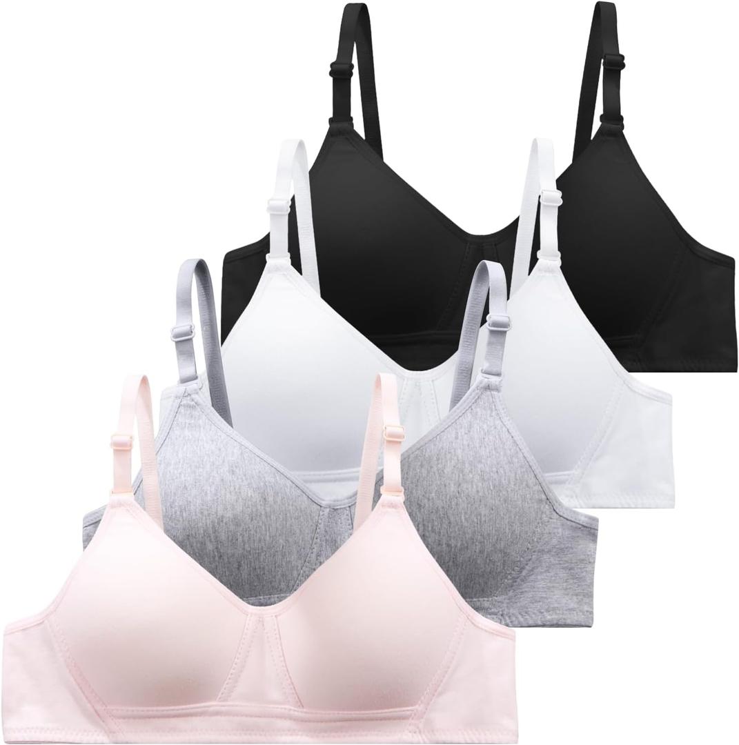 SALIA GIRL Soft Padded Bras for Girls & Teens 12-14, No Wires Cotton Developed Training Bras (32, Black/Grey/Pink/White)