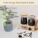 2 x Glass Coffee Canister Set with Shelf & Spoon 2 Piece Coffee Containers for Coffee Bean Storage Airtight Seal, Coffee Bar Accessories Filter Holder for Kitchen Organization