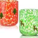 2 Pcs Christmas Icon Glass Cups-14oz Elk Christmas Tree Icon Juice Glasses,Stemless Drinking Coffee Cocktail Glassware Cup,Ideal for Gift Party Lovely Gifts Drinkware (Red,Green)