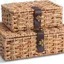 Novabright 2 Pcs Seagrass Storage Basket Box with Lid Decorative Box Storage Basket with Lid Rectangular Woven Shelf Baskets Bins for Coffee Table, Home Decor Organize Snack Toys(small+large)