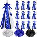 Nosiny 12 Pcs Cheer Keychains Cheerleader Gifts for Team Personalized DIY Bead Ribbon Keychain Kit Cheer Bag Tags for Women (Blue, Black)