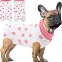 SAWMONG Recovery Suit for Dogs Female Male Zipper, Pink Strawberry Dog Onesie Body Suit After Surgery Spay Neuter, Cotton Breathable Dog Surgical Suit Pet, Substitute Dog E-Collar Cone, XS
