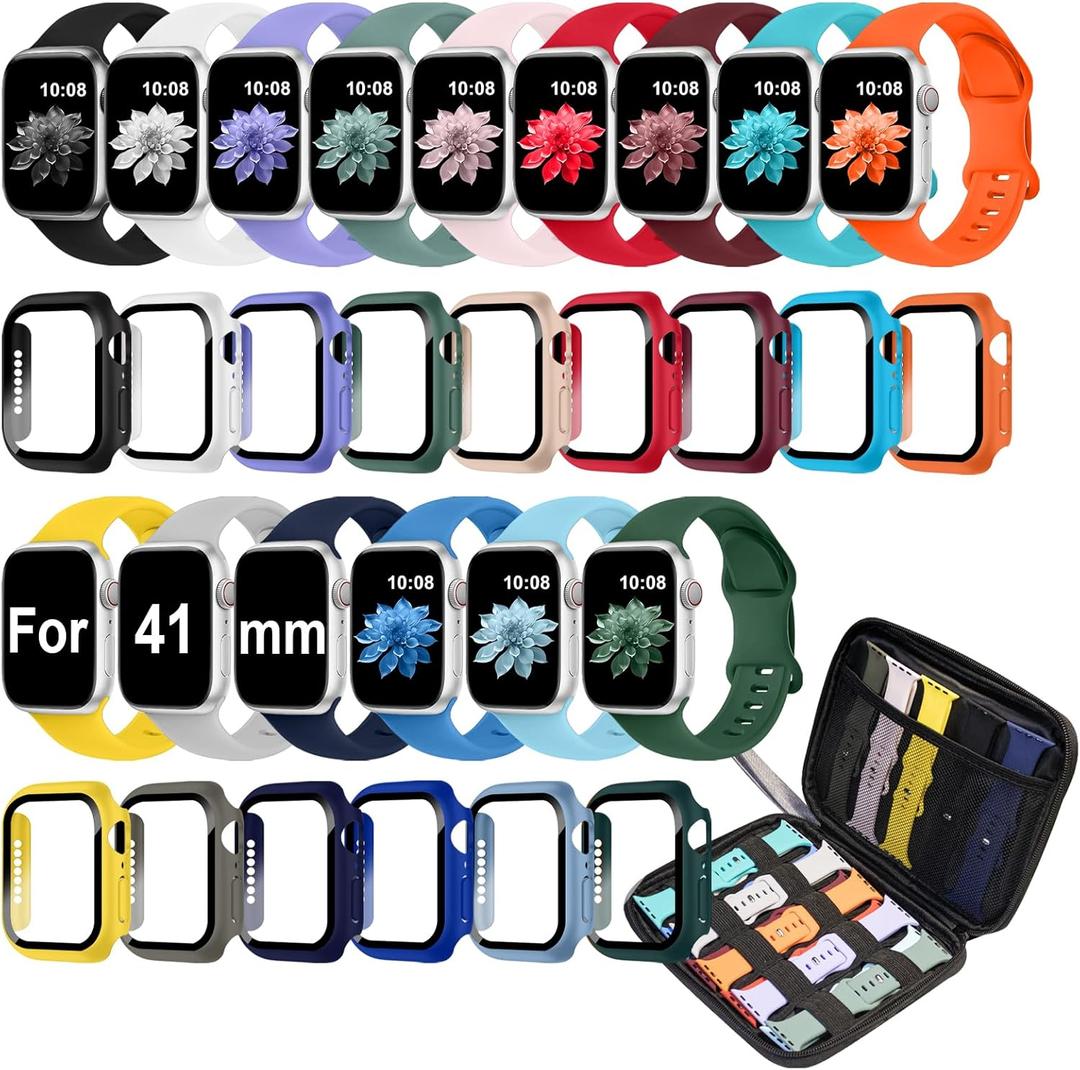 15 Pack Compatible with Apple Watch Bands 40mm 41mm 42mm 44mm 45mm 46mm Women Men, Watch Screen Protector Case&Organizer for iWatch Series 11 10 9 8 7 6 5 4 SEMultiple Sizes, Select the Right Size