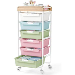 SYKIARIOL 6 Drawer Rolling Cart for Craft Storage,Utility Cart,Colourful