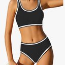 WIQI Girls Swimsuits Bikini Set 2 Piece Bathing Suit Color Contrast Trim Swimwear Size 11-12 Y