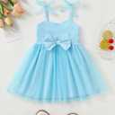 Little Toddler Girl Lace Dress Summer Sleeveless Princess Birthday Party Kids Tutu Dresses Tulle Bowknot Ruffle Sundress (Blue)
