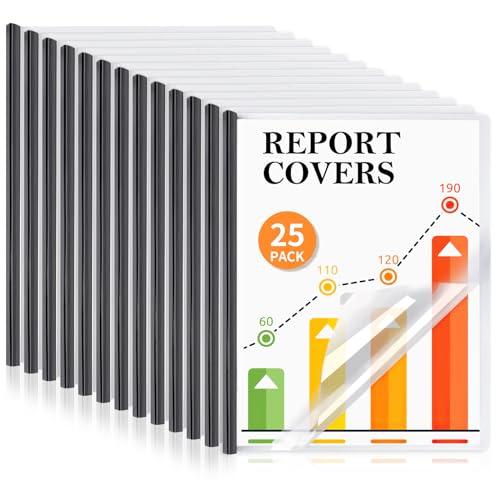 25 Pack Report Covers with Sliding Bar, Clear Report Covers for A4 and Letter Size Paper, Presentation Folders Resume Document Covers for School Office, Black