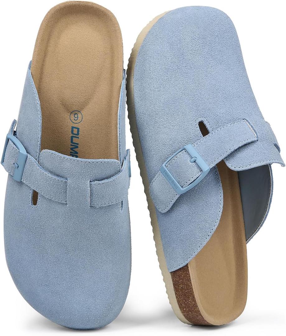 Dumalum Women's Suede Clog Leather Mules Arch Support Potato Shoes with Comfort Cork Footbed - Clogs for Women Men Unisex Antislip Slippers Sandals, Size 10.5