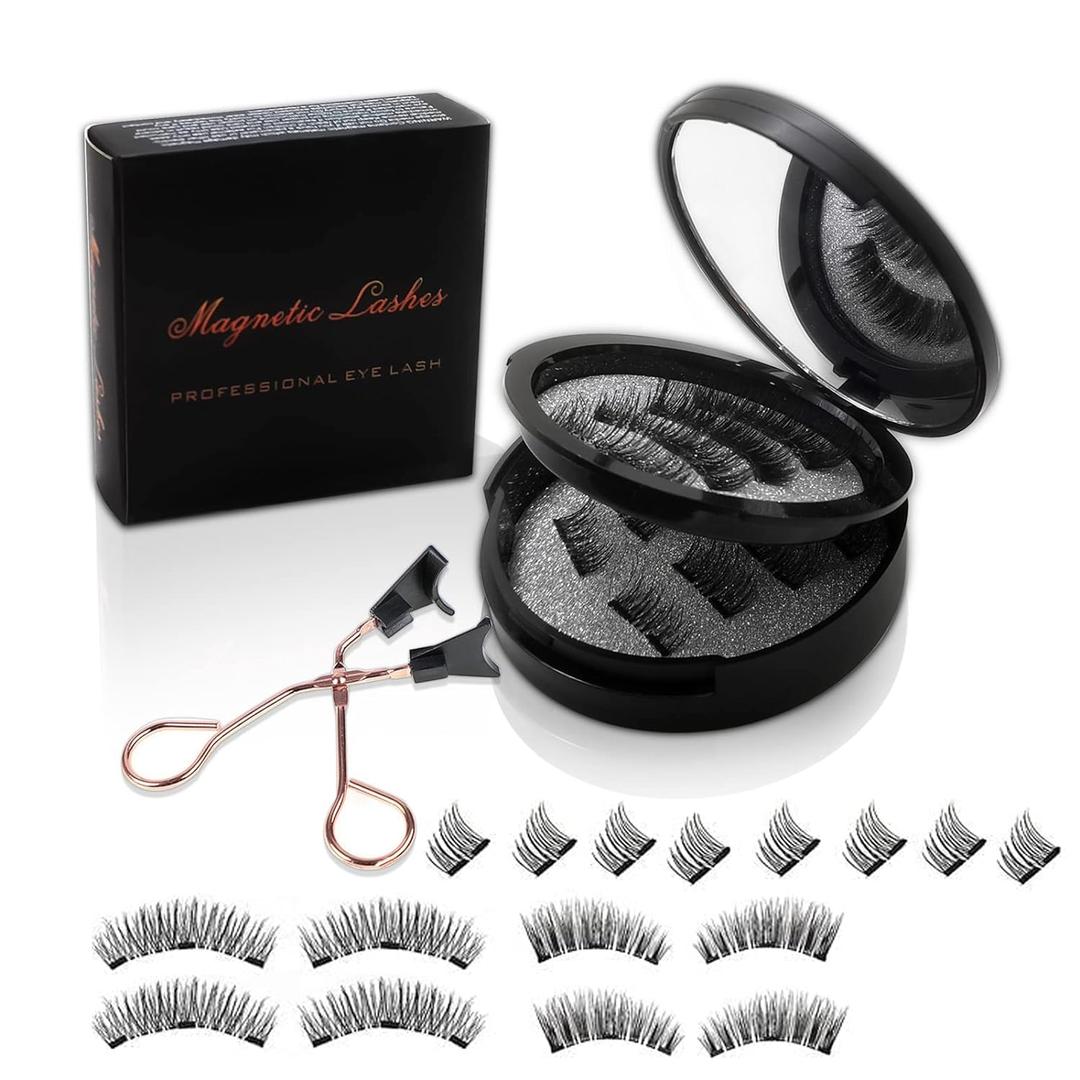 Magnetic Eyelashes without Eyeliner - Reusable Dual Magnetic lashes with 16 Pair, Black