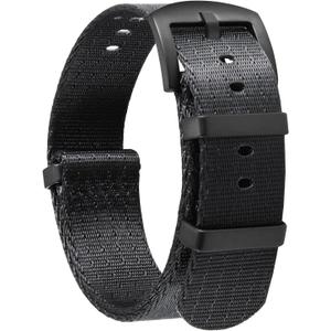 BINLUN Nylon Watch Band 18mm,20mm,22mm,24mm Rugged Military Replacement Watch Straps Silver&Black Stainless Buckle Heavy-Duty Wristband For Traditional Men Women Watches