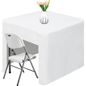 34 x 34 inch Square Fitted Open Back Tablecloth for Folding Table Washable Polyester Table Cover for Trade Show Wedding Party Picnic Outdoor Events White