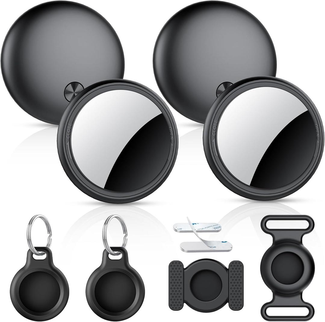 Air Tracker Tags-4 Pack, 2025 New [Apple MFi Certified], Bluetooth Tracker Work with Apple Find My (iOS Only), Replaceable Battery Last 2 Years, Item Finder for Luggage/Key/Suitcase, with Diverse Holder (31mm*31mm*9mm)