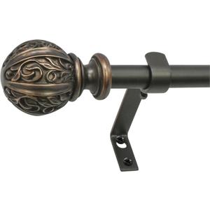 Decopolitan 5/8" Leaf Ball Curtain Rod Set, 26 to 48 Inches, Vintage Bronze