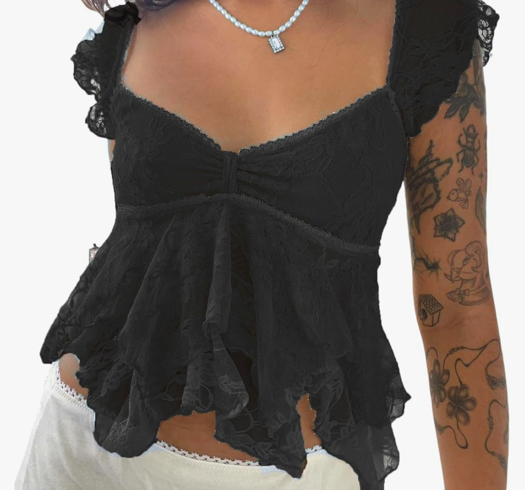 Women Lace Tank Top Cap Sleeve Vintage Floral Sheer Blouse L Women Lace Tank Top Cap Sleeve Vintage Floral Sheer Blouse L
