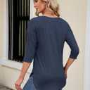 Kancystore Womens 3/4 Length Sleeve Tops Casual Loose Fit Tunic Shirts Crewneck Basic Tees (Blue)