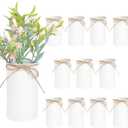 6" High Farmhouse Vases for Centerpiece, Rustic Mason Jars with Twine Bow for Flowers, Vintage Galvanized Metal Vase Tin Bucket for Wedding Home Decor (White, 12Pcs)
