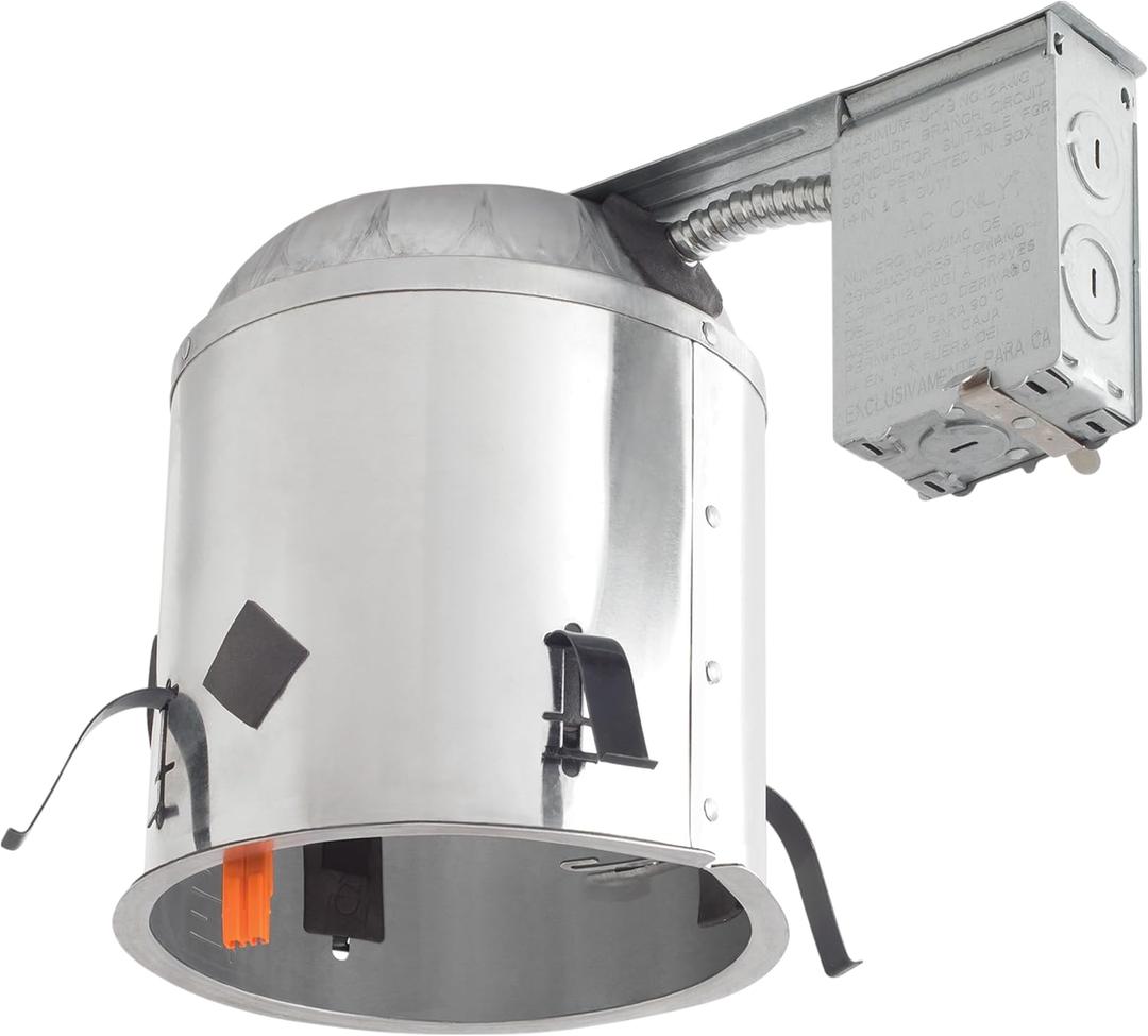 DESIGNERS FOUNTAIN LED Recessed Ceiling Light Housing, 6 Inch IC Rated Shallow Remodel Can Housing for Recessed Lights with Hanger Bar, Silver Trim, EVR6LICRAT