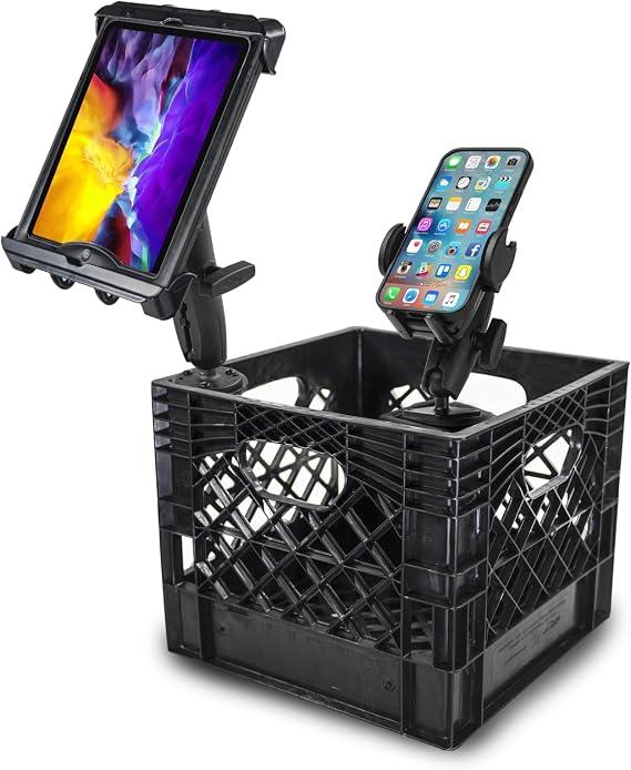 AutoExec Milkcrate Vehicle and Mobile Office Work Station with Phone Mount and Tablet Mount
