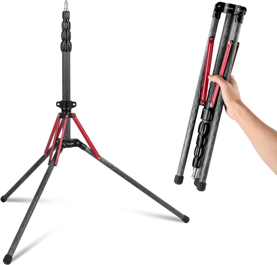 NEEWER Light Stand Carbon Fiber with 180 Reversible Legs, 1/4" to 3/8" Screw Adapter and Bag, 86.5"/220cm Portable Travel Tripod Stand for Outdoor Photography Speedlite Strobe Softbox, ST210R
