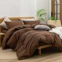 2 x BESTOUCH Duvet Cover Set 100% Washed Cotton Linen Feel Super Soft Comfortable Chic Lightweight 3 PCs Home Bedding Set Solid Cocoa Brown Queen