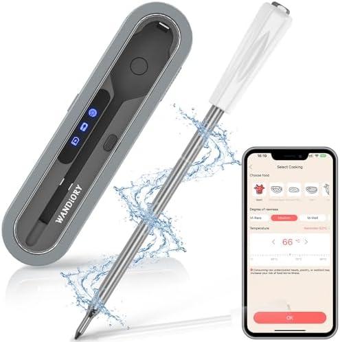 Wireless Meat Thermometer with Ultra-Thin Probe,Bluetooth Meat Thermometer Digital Wireless for Grilling and Smoking,Smart Food Thermometer for Cooking,BBQ,Oven,Rotisserie,Air Fryer