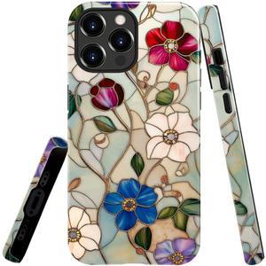 Compatible with iPhone 14 Pro Max Case,Glossy Case All-Round Protection Shockproof Anti-Scratches TPU Cover,Cases for Man Woman-Vintage Enchanting Flower Stained Glass