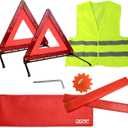 DEDC Car Safety Triangle Warning Kit, Set of 4 Roadside Emergency Kit with Reflective Warning Triangle,Visibility Roadside Vest, LED Road Flares Emergency Lights