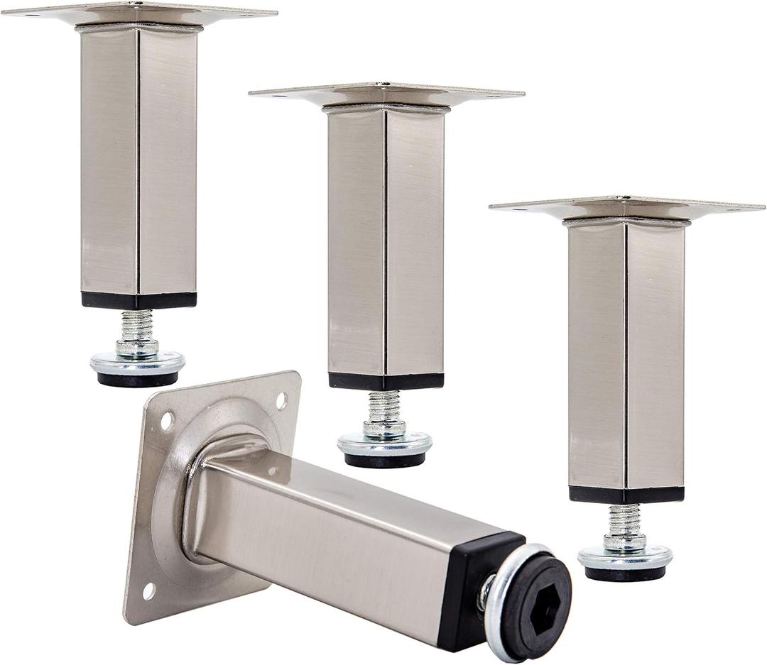 Shiny Metal Adjustable Legs | Furniture,cabinets,Table levelers feet | Leveling Foot and Screw mounting Package (Nickel Plating)
