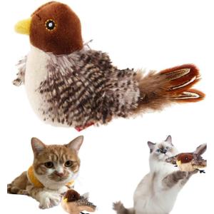 Chirping Bird Cat Toy Set,Automatic Interactive Flying Bird Toy for Cats with Flapping Wings and Realistic Sounds,Simulated Chirping Motion Activated Kitten Play Toy with Feather Tail for Cat Exercise