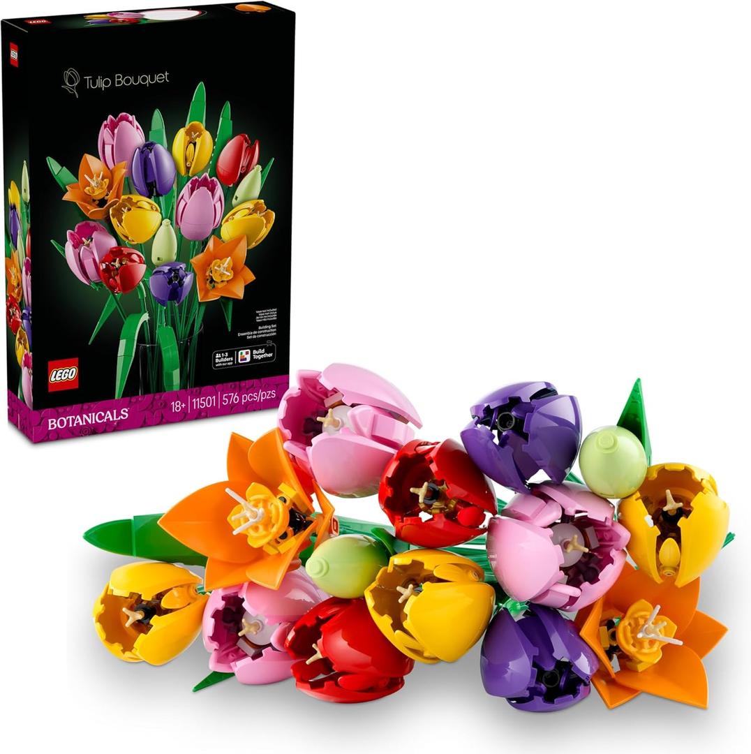 LEGO Botanicals Tulip Bouquet Building Set for Adults - Gift for Mothers Day - Bedroom, Book Shelf & Office Decor for Women & Men, Ages 18+ - Artificial Flowers Crafting Kit - 11501