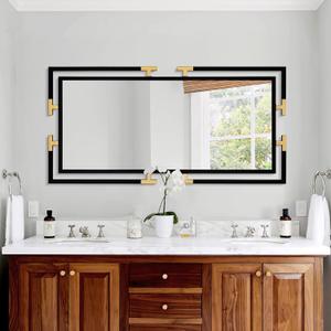 Large Mirror Wall Decor, 46.5"x23" Mirror with Black and Gold Metal Frame for Bedroom, Living Room, Bathroom, Horizontal/Vertical