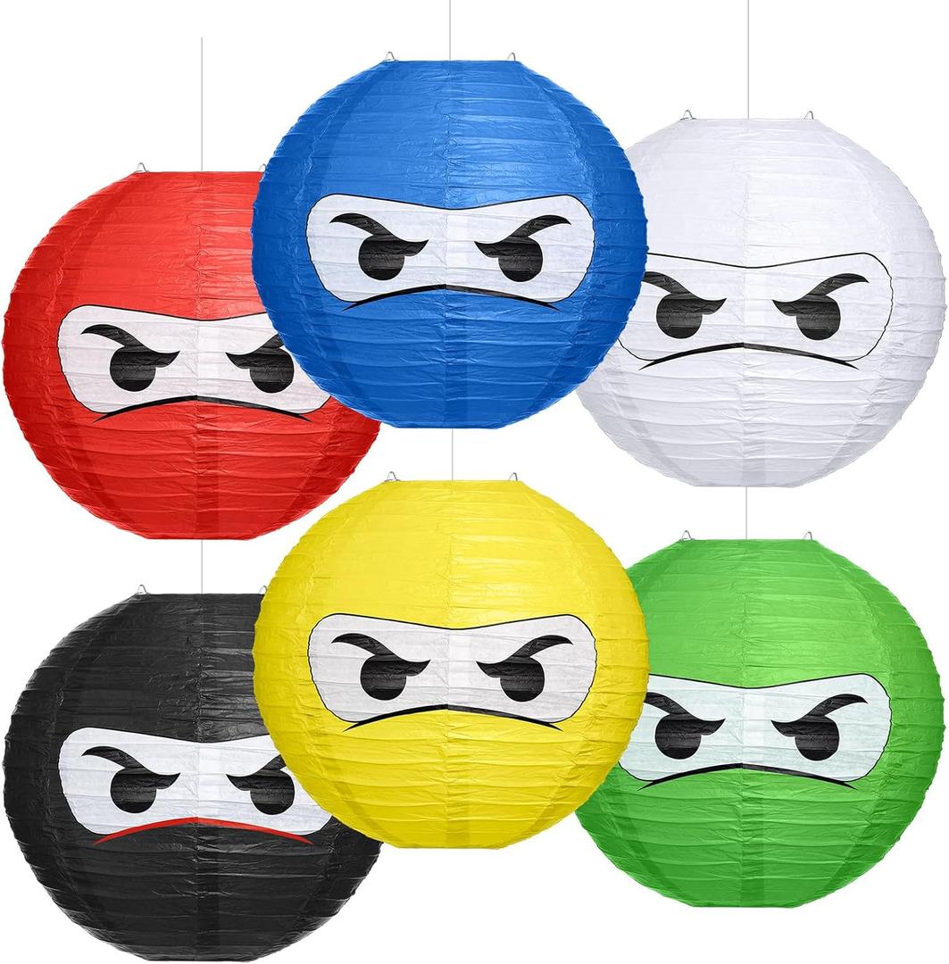 6 Pcs Ninja Themed Paper Lanterns 12 Inch Ninja Birthday Party Hanging Paper Lanterns for Boys Girls Adults Birthday Party Baby Shower Decoration