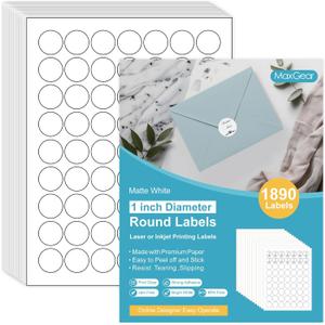 3 x MaxGear 1" Round Sticker Labels, for Inkjet or Laser Printer, Matte White Printable Labels Sheets, Strong Adhesive, Dries Quickly, Holds Ink Well, 30 Sheets, 1890 Pcs