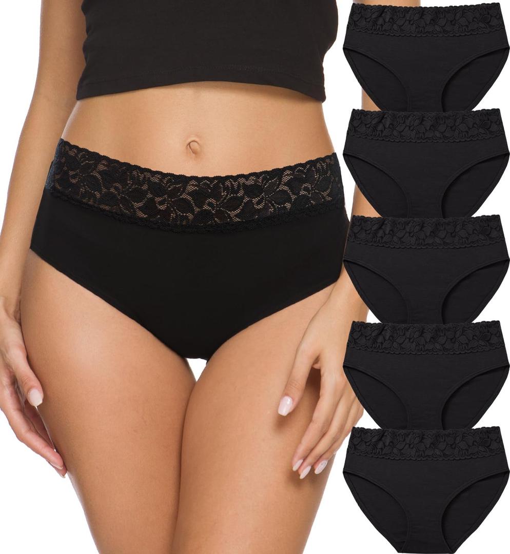Altheanray Womens Underwear Cotton Panties for Women Bikini Underwear Soft Hipster Lace Breathable Ladies Briefs 4 Pack (Medium, Black Color)