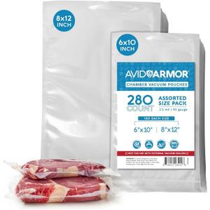 Avid Armor Chamber Vacuum Sealer Bags  6x10" & 8x12"  280 Pack  Heavy Duty Commercial Grade, BPA-Free Pouches for Sous Vide, Food Preservation, Meat Storage, Freezing, and Long-Term Storage