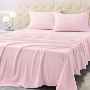 Twin XL Size Bed Sheet Set - 3 Piece Soft Microfiber Sheets with Deep Pockets, Cooling Technology, and Wrinkle-Free Pillowcase. Hotel-Quality, Durable Bedding, Light Pink