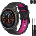 TopPerfekt Band Compatible with Garmin Fenix 8/8 Pro 51/47/43mm, Soft Silicone Replacement Watch Strap Wristband for Instinct 3/Forerunner 965/Tactix 8/ Fenix 7/6/ Descent G2 Smart Watch for Women Men (Black - Magenta)