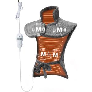 Vibrating Heating Pad for Neck and Shoulders and Back, 24" x 35"Large Massaging Heating Pad for Back Pain ReliefWearable Heating Pad Massager Combo with Auto Shut Off, Full Back Relaxation Gifts (Grey)