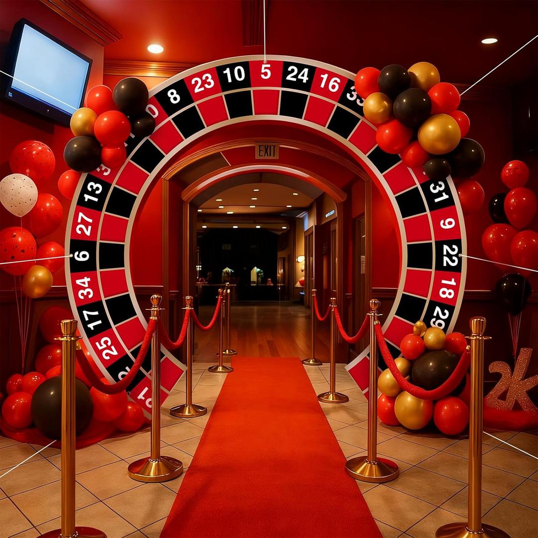 Moukeren Large Casino Night Party Decorations Casino Night Porch Entryway Banner Roulette Backdrop Decor Vegas Party Favor Hanging Door Banner Photo Background for Vegas Poker Dice Birthday Decor