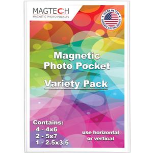 Magtech Magnetic Photo Pocket Picture Frame, Variety Pack, 6 Pack + FREE Wallet Size, 4x6, 5x7, 2.5x2.5, White, Made in the USA (57461)