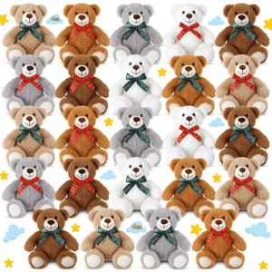 Jerify 50 Pcs 13.7 Inches Christmas Bears Bulk Bear Stuffed Animals Plush Toys with Ribbon Bow Soft Cute Dolls Gift Xmas Toys for Birthday Wedding Home Party Favors Decorations,(Elegant)