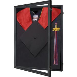 Tmegee Graduation Shadow Box - Graduation Gown Display, Wall-Mount Lockable Graduation Display Frame with Acrylic Glass Door for Graduation Keepsakes, Cap and Gown, Dioplma, Black