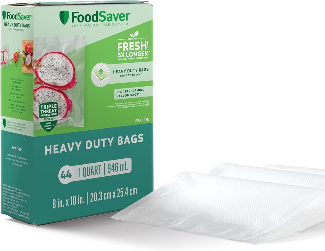 FoodSaver Heavy Duty Quart Vacuum Seal Bags, 44 Pack with 30% Extra Thickness, Compatible with All FoodSaver Appliances